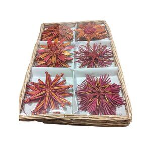 IKEA KALLT Straw Star Ornament Set of 18 Pieces Red Orange Holiday Decor